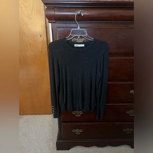 Zara Gray Long Sleeve Crew Neck Sweater with Gold Button Detail on Sleeves